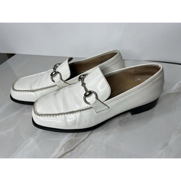Gucci White Loafers Slip On Shoes Low Heel Sz 6 Leather Women - Picture 1 of 12